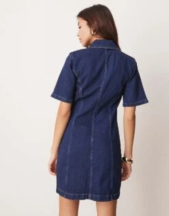 Abercrombie & Fitch Denim Zip Detail Mini Aline Skater Dress In Blue Wash For Women -Abercro Clothing Shop 207233829 4