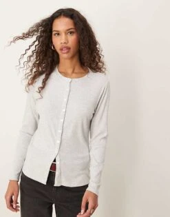 Abercrombie & Fitch Long Sleeve Button Through Top In Grey For Women -Abercro Clothing Shop 207233893 1 grey 1