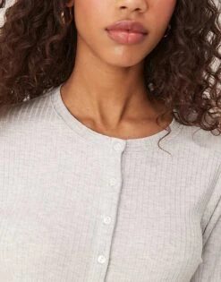 Abercrombie & Fitch Long Sleeve Button Through Top In Grey For Women -Abercro Clothing Shop 207233893 3