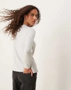 Abercrombie & Fitch Long Sleeve Button Through Top In Grey For Women -Abercro Clothing Shop 207233893 4