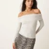 Abercrombie & Fitch Long Sleeve Off The Shoulder Foldover Top In Grey For Women Heather Grey -Abercro Clothing Shop 207298125 1 heathergrey