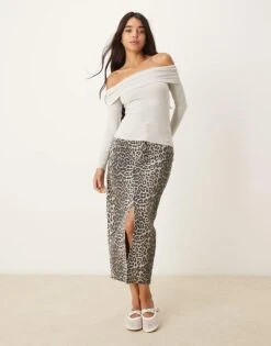 Abercrombie & Fitch Long Sleeve Off The Shoulder Foldover Top In Grey For Women Heather Grey -Abercro Clothing Shop 207298125 3