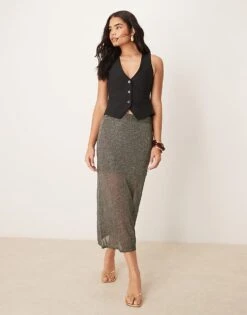 Abercrombie & Fitch Sheer Skirt With Underlay In Metallic Charcoal For Women