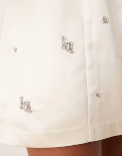 Abercrombie & Fitch Strapless Embellished Satin Dress In Cream For Women Birch -Abercro Clothing Shop 207342509 3