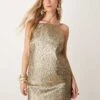 Abercrombie & Fitch Co-ord High Neck Longline Top With Strappy Back In Metallic Gold For Women
