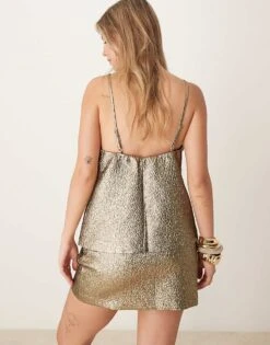 Abercrombie & Fitch Co-ord High Neck Longline Top With Strappy Back In Metallic Gold For Women -Abercro Clothing Shop 207342510 4