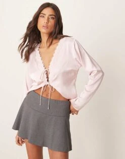 Abercrombie & Fitch High Rise Flirty Mini Skort In Grey For Women -Abercro Clothing Shop 207342533 1 grey 1