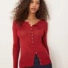 Abercrombie & Fitch Sheer Button Through Top In Burgundy For Women Red -Abercro Clothing Shop 207342557 1 red