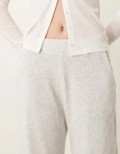 Abercrombie & Fitch Lounge Cozy Wide Leg Rib Jogger Bottom In Heather Grey For Women -Abercro Clothing Shop 207342582 4