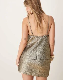 Abercrombie & Fitch Micro Mini Skort Co-ord In Metallic Gold For Women -Abercro Clothing Shop 207342607 3