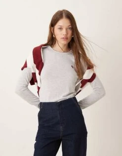 Abercrombie & Fitch Co-ord Icon Logo Long Sleeve Top In Heather Grey For Women -Abercro Clothing Shop 207342608 1 heathergrey 1