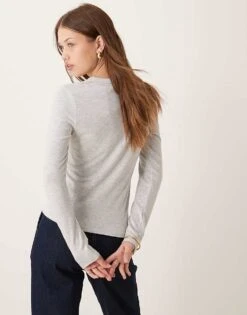 Abercrombie & Fitch Co-ord Icon Logo Long Sleeve Top In Heather Grey For Women -Abercro Clothing Shop 207342608 4