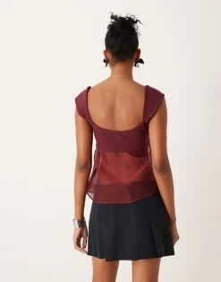 Abercrombie & Fitch Sheer Babydoll Cami Top In Burgundy For Women Red -Abercro Clothing Shop 207342629 3