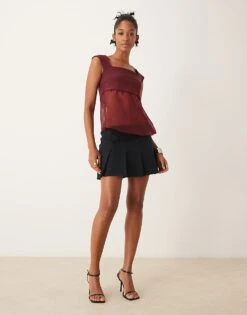 Abercrombie & Fitch Sheer Babydoll Cami Top In Burgundy For Women Red -Abercro Clothing Shop 207342629 4