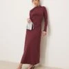Abercrombie & Fitch High Neck Ruched Wrap Detail Maxi Dress In Burgundy For Women Wine -Abercro Clothing Shop 207342649 1 wine