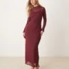 Abercrombie & Fitch Long Sleeve Rhinestone Mesh Midi Dress In Burgundy For Women -Abercro Clothing Shop 207342690 1 burg