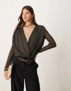 Abercrombie & Fitch Draped Bodysuit In Black Glitter For Women