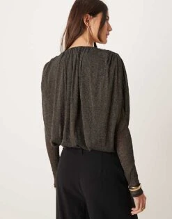 Abercrombie & Fitch Draped Bodysuit In Black Glitter For Women -Abercro Clothing Shop 207342691 4