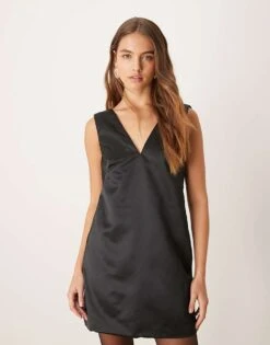 Abercrombie & Fitch Satin Shift Dress With Low Bow Back In Black For Women Black Beauty -Abercro Clothing Shop 207342706 1 blackbeauty 1