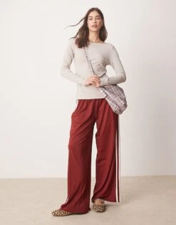 Abercrombie & Fitch Slash Neck Long Sleeve Button Detail Top In Oatmeal For Women