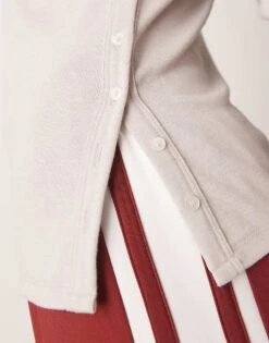 Abercrombie & Fitch Slash Neck Long Sleeve Button Detail Top In Oatmeal For Women -Abercro Clothing Shop 207342723 3