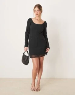 Abercrombie & Fitch Scoop Neck Mini Aline Dress With Sheer Insert In Black For Women -Abercro Clothing Shop 207342753 1 black 1