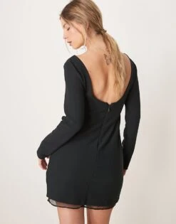 Abercrombie & Fitch Scoop Neck Mini Aline Dress With Sheer Insert In Black For Women -Abercro Clothing Shop 207342753 3