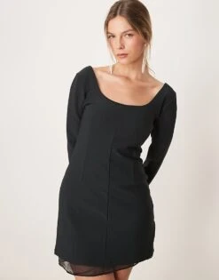 Abercrombie & Fitch Scoop Neck Mini Aline Dress With Sheer Insert In Black For Women -Abercro Clothing Shop 207342753 4