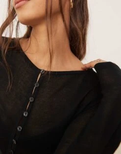 Abercrombie & Fitch Sheer Button Through Top In Black For Women -Abercro Clothing Shop 207342761 3