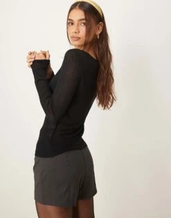 Abercrombie & Fitch Sheer Button Through Top In Black For Women -Abercro Clothing Shop 207342761 4