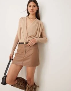 Abercrombie & Fitch Draped Bodysuit In Black Gold Glitter For Women -Abercro Clothing Shop 207342785 1 gold 1