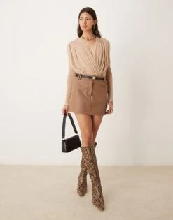 Abercrombie & Fitch Draped Bodysuit In Black Gold Glitter For Women -Abercro Clothing Shop 207342785 3