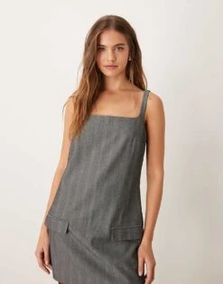 Abercrombie & Fitch Tailored Shift Dress In Grey Herringbone For Women Charcoal Herringbone