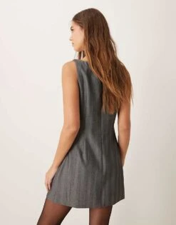 Abercrombie & Fitch Tailored Shift Dress In Grey Herringbone For Women Charcoal Herringbone -Abercro Clothing Shop 207342793 3