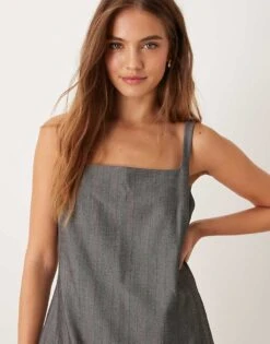 Abercrombie & Fitch Tailored Shift Dress In Grey Herringbone For Women Charcoal Herringbone -Abercro Clothing Shop 207342793 4