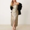 Abercrombie & Fitch Strapless Midi Dress In Gold Metallic For Women -Abercro Clothing Shop 207342801 1 gold