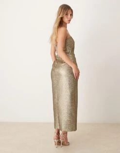 Abercrombie & Fitch Strapless Midi Dress In Gold Metallic For Women -Abercro Clothing Shop 207342801 3