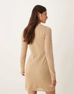 Abercrombie & Fitch Knitted Mini Dress In Gold Metallic For Women -Abercro Clothing Shop 207342817 3