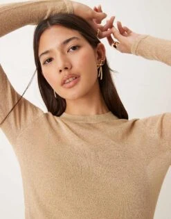 Abercrombie & Fitch Knitted Mini Dress In Gold Metallic For Women -Abercro Clothing Shop 207342817 4