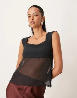 Abercrombie & Fitch Sheer Babydoll Cami Top In Black For Women