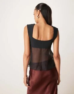 Abercrombie & Fitch Sheer Babydoll Cami Top In Black For Women -Abercro Clothing Shop 207342825 4