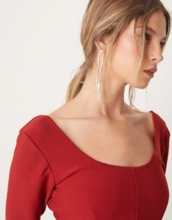 Abercrombie & Fitch Scoop Neck Mini Aline Dress With Sheer Insert In Burgundy For Women Red -Abercro Clothing Shop 207342833 3