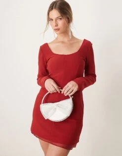 Abercrombie & Fitch Scoop Neck Mini Aline Dress With Sheer Insert In Burgundy For Women Red -Abercro Clothing Shop 207342833 4