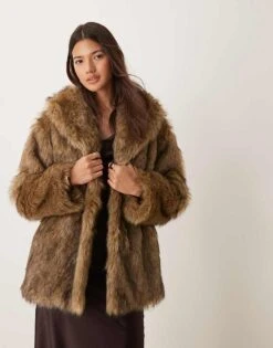 Abercrombie & Fitch Faux Fur Coat In Brown For Women Brown Wolfy -Abercro Clothing Shop 207344898 1 brownwolfy 1