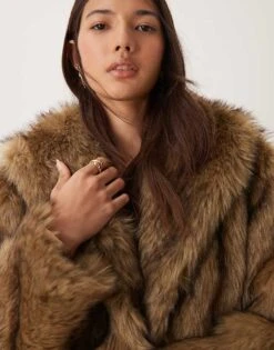 Abercrombie & Fitch Faux Fur Coat In Brown For Women Brown Wolfy -Abercro Clothing Shop 207344898 3