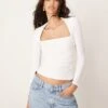 Abercrombie & Fitch Long Sleeve Top With Portrait Neck In White For Women Brilliant White