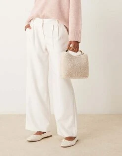 Abercrombie & Fitch Wide Leg Tailored Trousers In Cream For Women Jet Stream -Abercro Clothing Shop 207344938 3