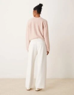 Abercrombie & Fitch Wide Leg Tailored Trousers In Cream For Women Jet Stream -Abercro Clothing Shop 207344938 4