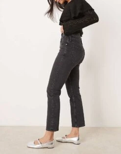 Abercrombie & Fitch Double Waistband Straight Fit Jeans In Black For Women Grey/black -Abercro Clothing Shop 207344982 3