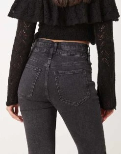 Abercrombie & Fitch Double Waistband Straight Fit Jeans In Black For Women Grey/black -Abercro Clothing Shop 207344982 4